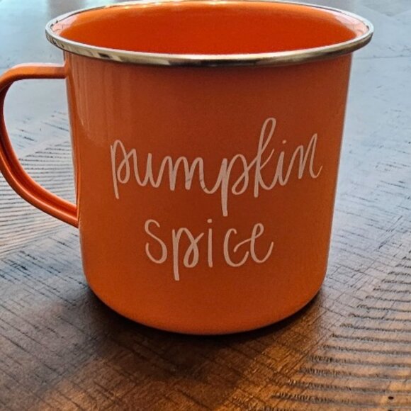 Pumpkin Spice Coffee Cup Mug Enamel Enamelware by Sweetwater - Picture 3 of 4